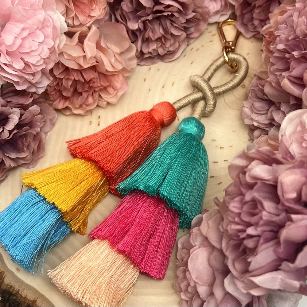 Boho Extra Long Multi Tier Colorful Fringe Purse Charm - Picture 7 of 16